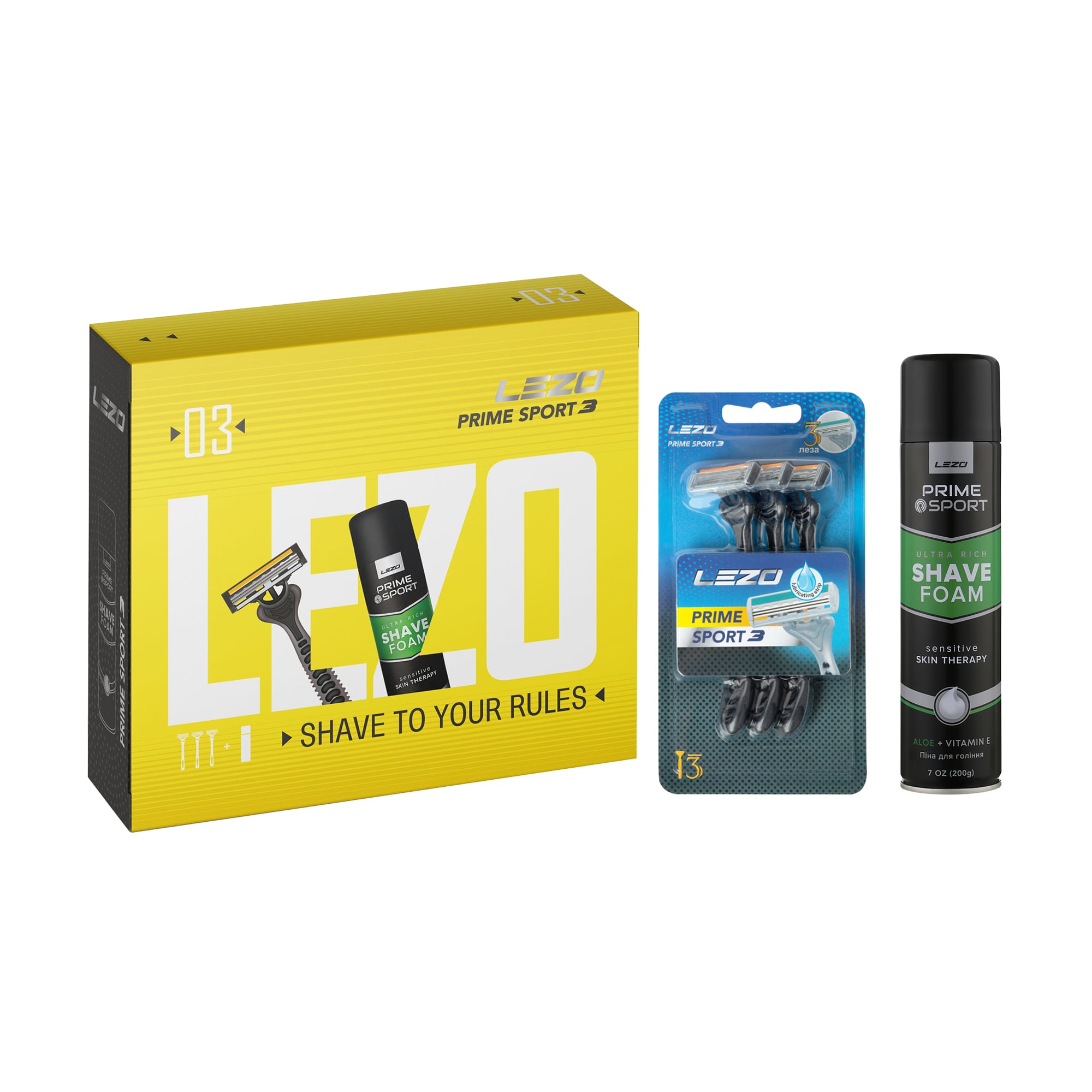 Подарунковий набір Lezo чоловічий Box Prime Sport Protect (Станок для гоління, 3 шт + Піна для гоління, 200 мл)